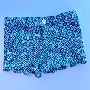 Girls Size 7 Crown & Ivy Scalloped Shorts Green and Blue medallion